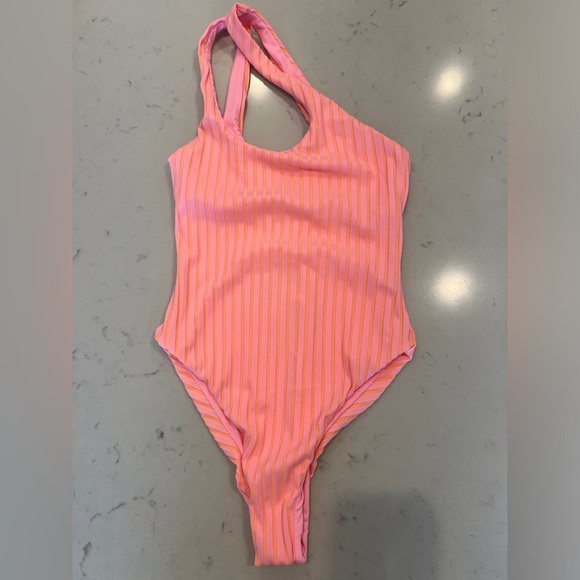 NWT! LSPACE Two Tone Rib Phoebe One Piece Swimsuit in Pink-Lemon Drop - Size XS - Picture 7 of 12